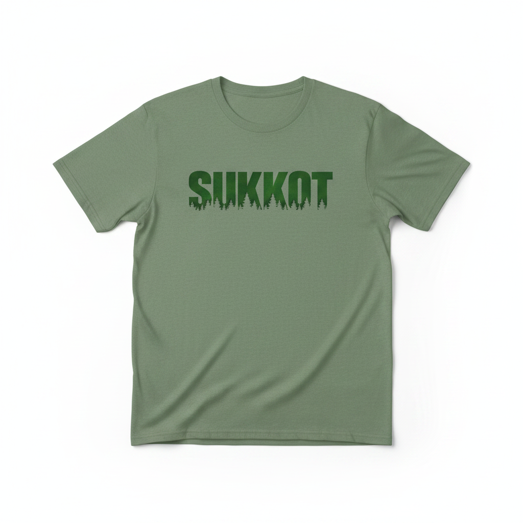 Flat lay mockup of Sukkot sage green t-shirt